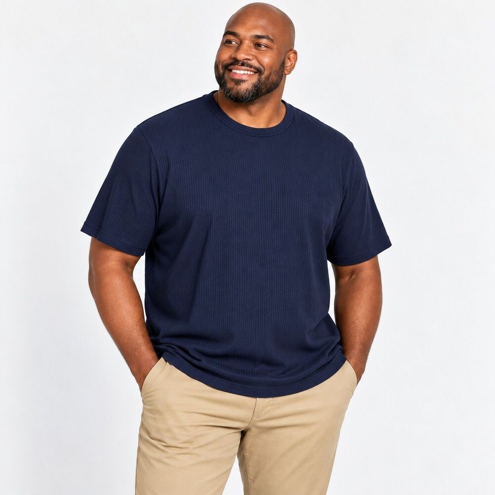 Shaquille O'Neal XLG Mens 2XL Navy Blue Ribbed Crewneck T Shirt NWT